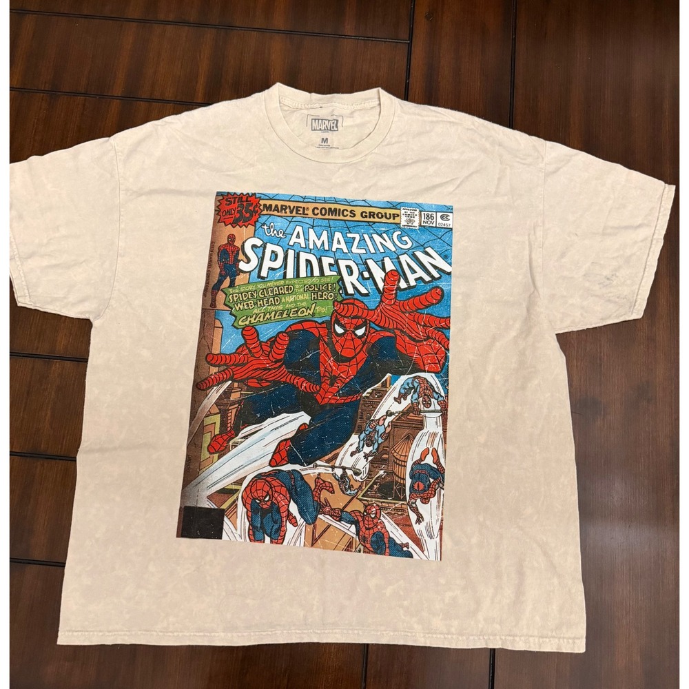 NWOT Marvel The Amazing Spider-Man Comic Cover Graphic Tee Tan GVLA Mens Medium